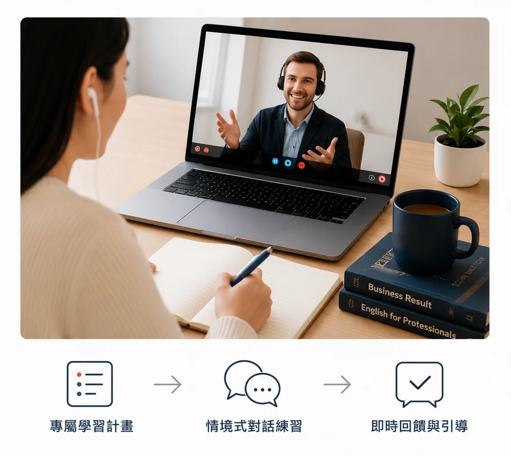 專屬學習計畫與一對一線上英文課程示意圖